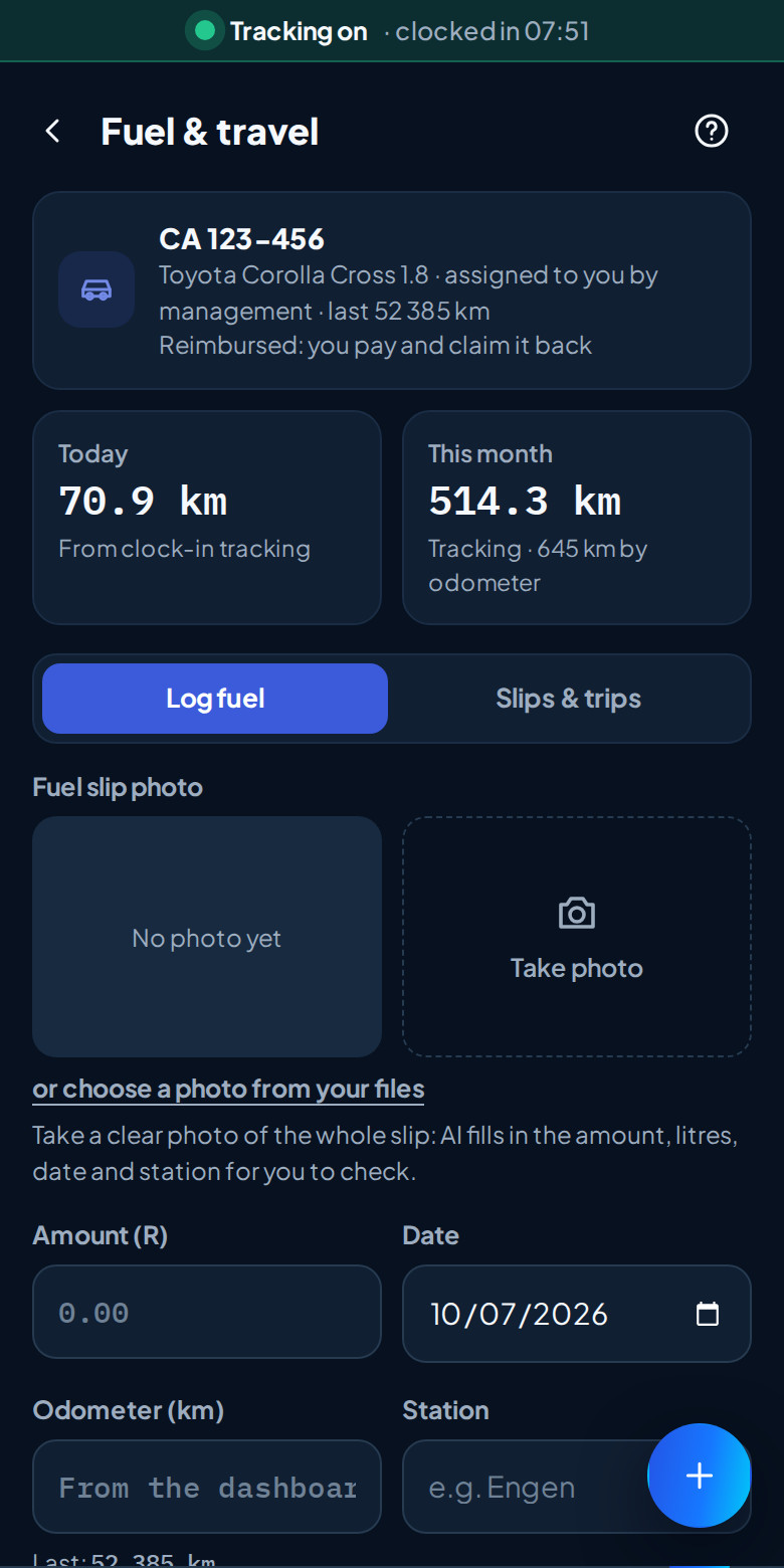 Logging a fuel slip on a rep's phone